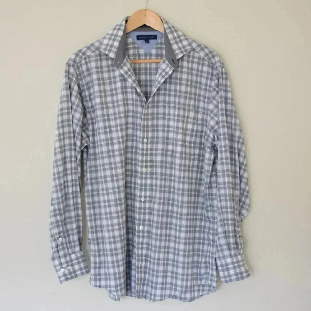 TOMMY HILFIGER Plaid Button Down Shirt In Grey Blue White Size 16